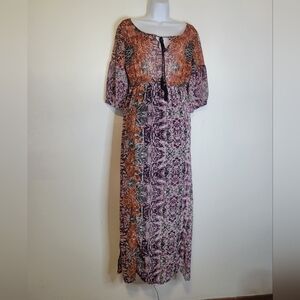 Earthbound size s boho sheer peasant maxi dress